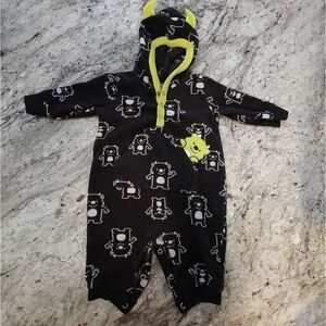 Super-soft hooded jumpsuit with monster in pocket